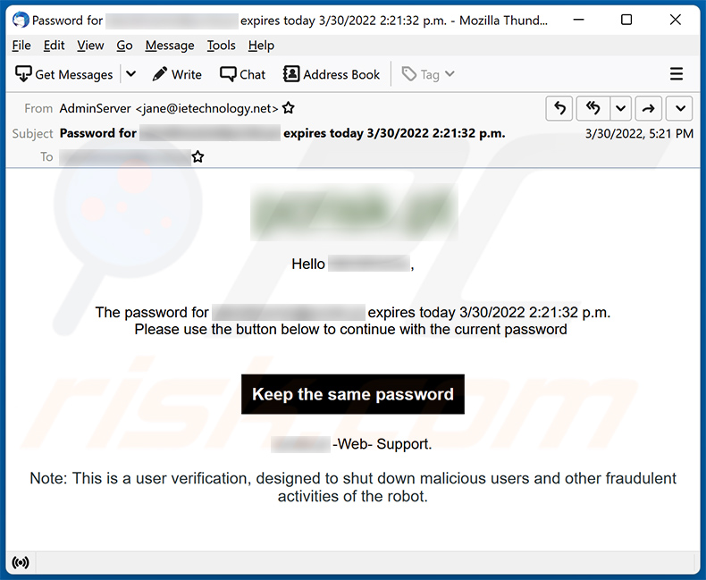 Password expiration-themed spam email (2022-04-01 - sample 2)