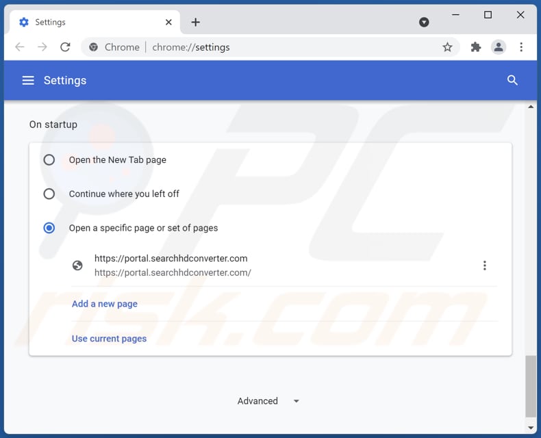 Removing searchhdconverter.com from Google Chrome homepage