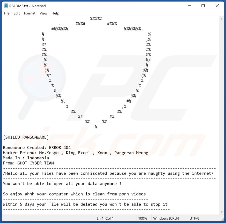 SHILED (SHIELD) ransomware message (README.txt)