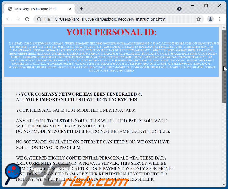 Stopfiles ransomware ransom note Recovery_Instructions.html