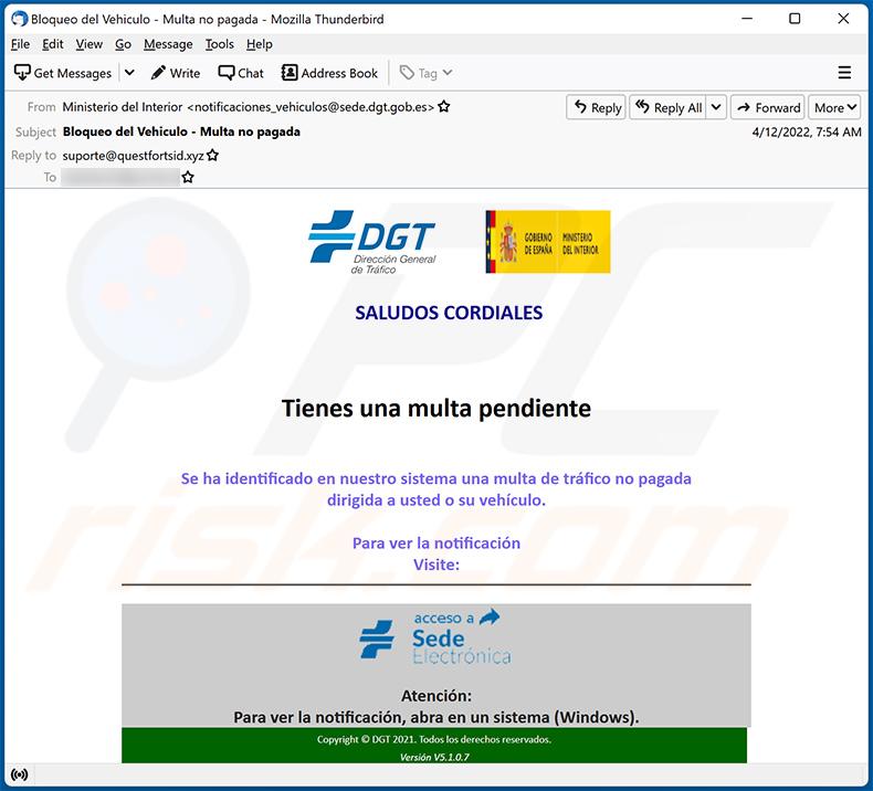 Tienes Una Multa Pendiente spam email (2022-04-13)