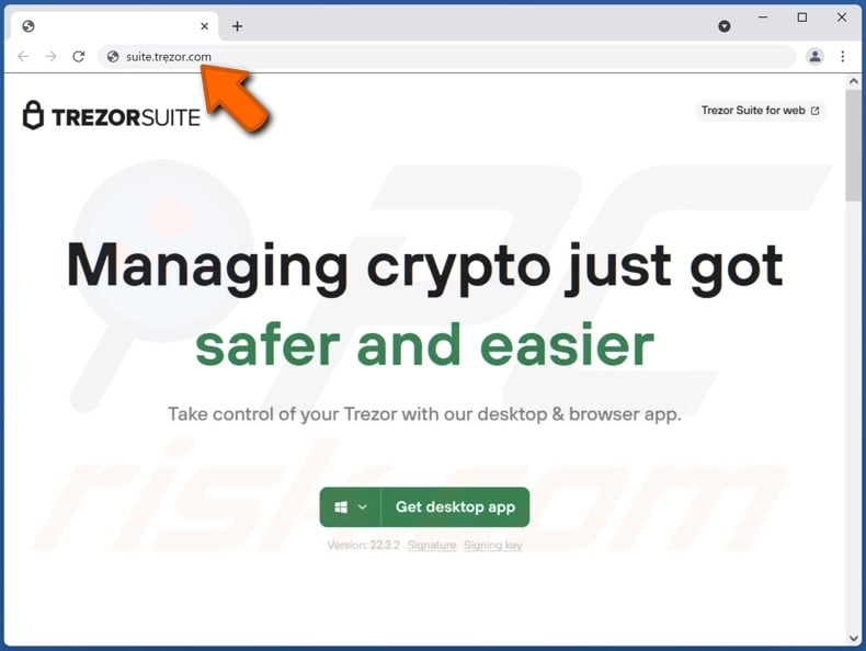 Fake website promoted by the Trezor spam campaign