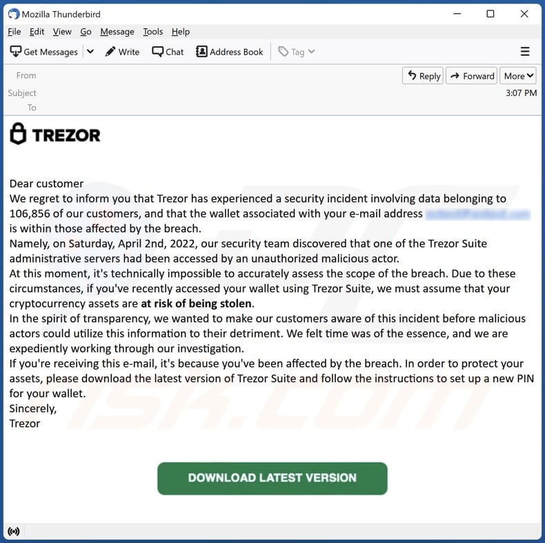 Trezor email spam campaign