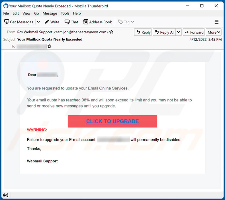 Upgrade Account Email Scam (2022-04-13)