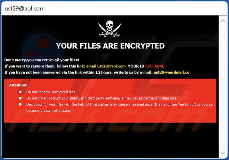 Ust29 ransomware ransom note pop-up window