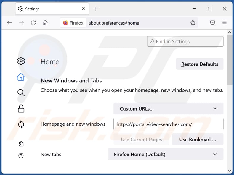 Removing video-searches.com from Mozilla Firefox homepage