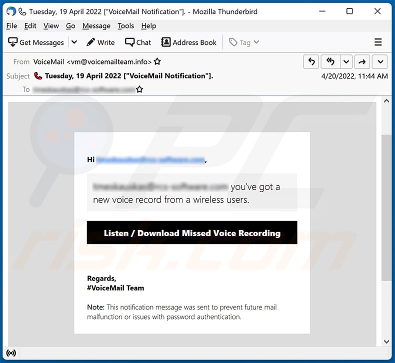 VoiceMail-themed spam email (2022-04-26)