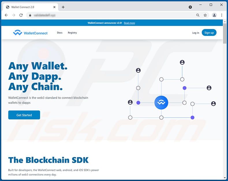 WalletConnect-themed scam website - validatedefi.xyz