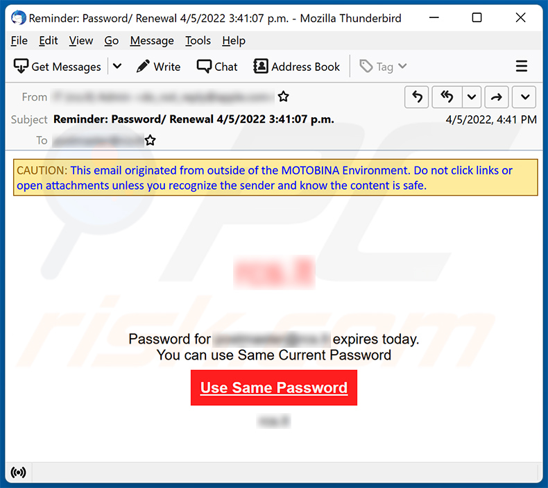 Your password expires today scam email (2022-04-06)