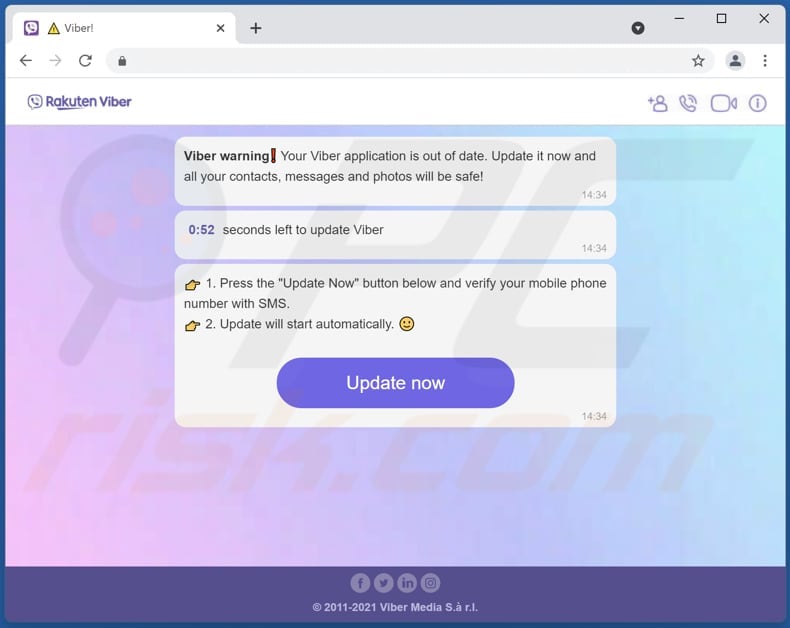 your viber application is not updated pop-up scam background page