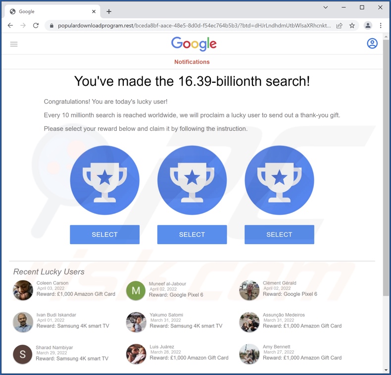 You've made the 16.39-billionth search! scam