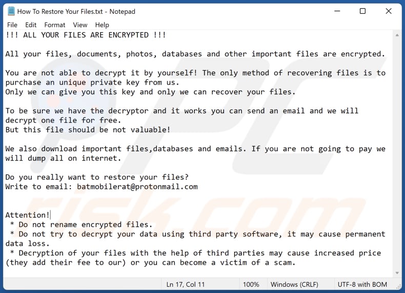 Zazas ransomware text file (How To Restore Your Files.txt)