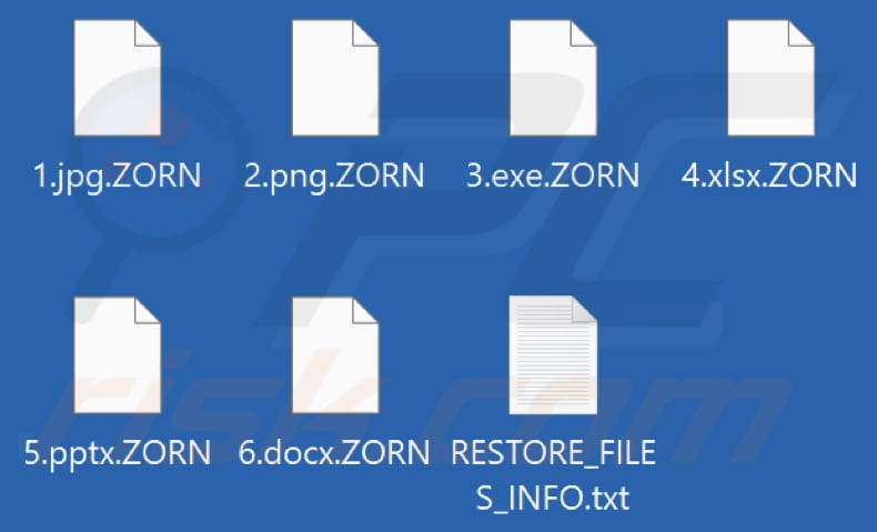 Files encrypted by ZORN ransomware (.ZORN extension)
