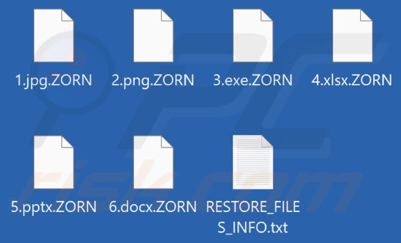 Files encrypted by ZORN ransomware (.ZORN extension)