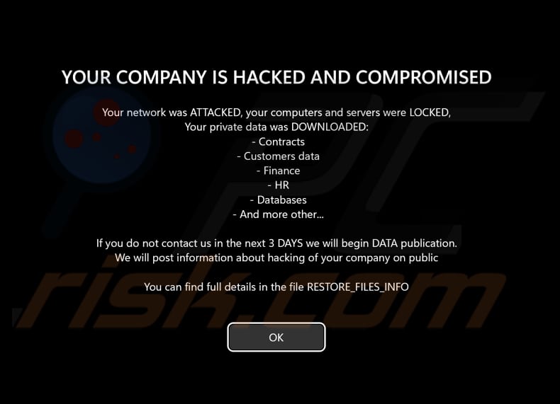 zorn ransomware screen displayed before the login