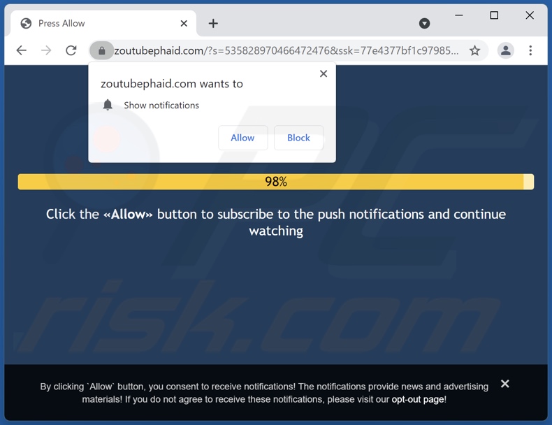 zoutubephaid[.]com pop-up redirects