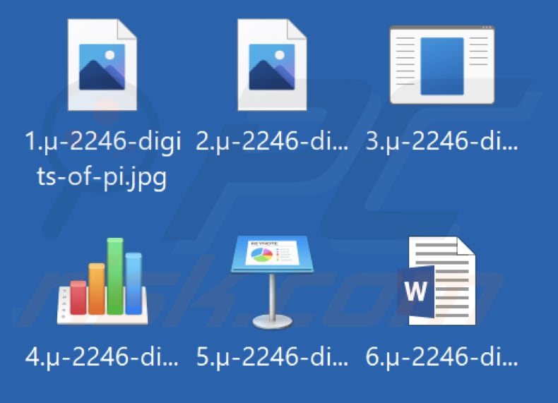 Files encrypted by µ-2246-digits-of-pi ransomware ( extension)