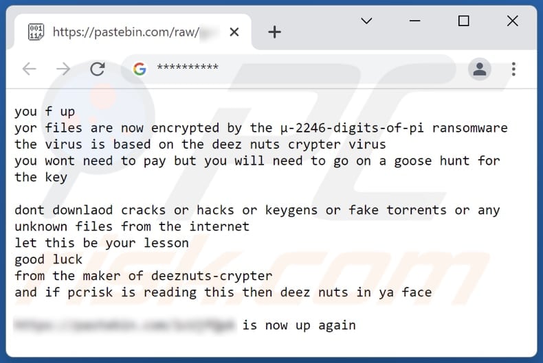 µ-2246-digits-of-pi ransomware Pastebin page