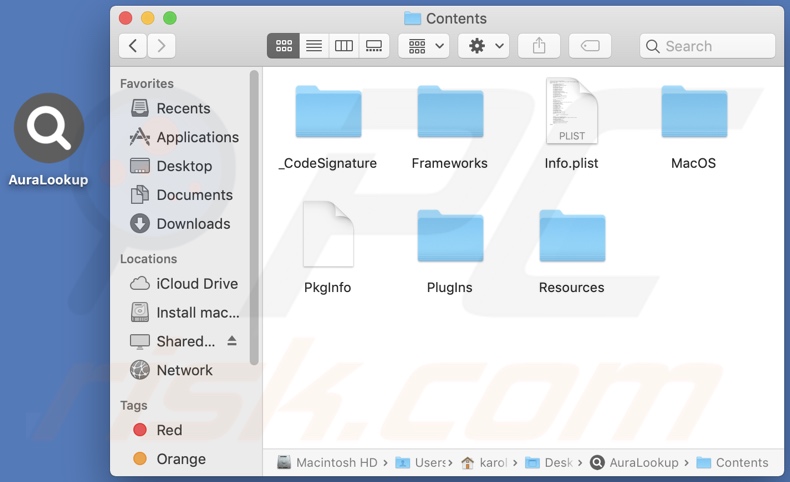 AuraLookup adware install folder