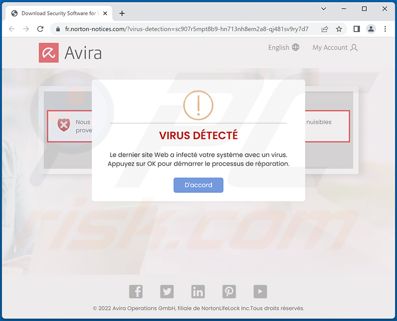 Phishing site promoted via French variant of Avira Antivirus-themed spam email