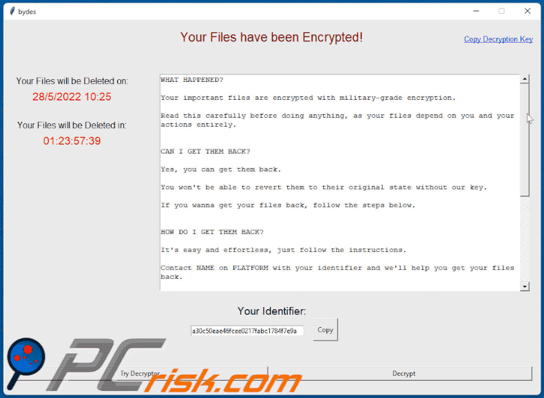 bydes ransomware ransom note