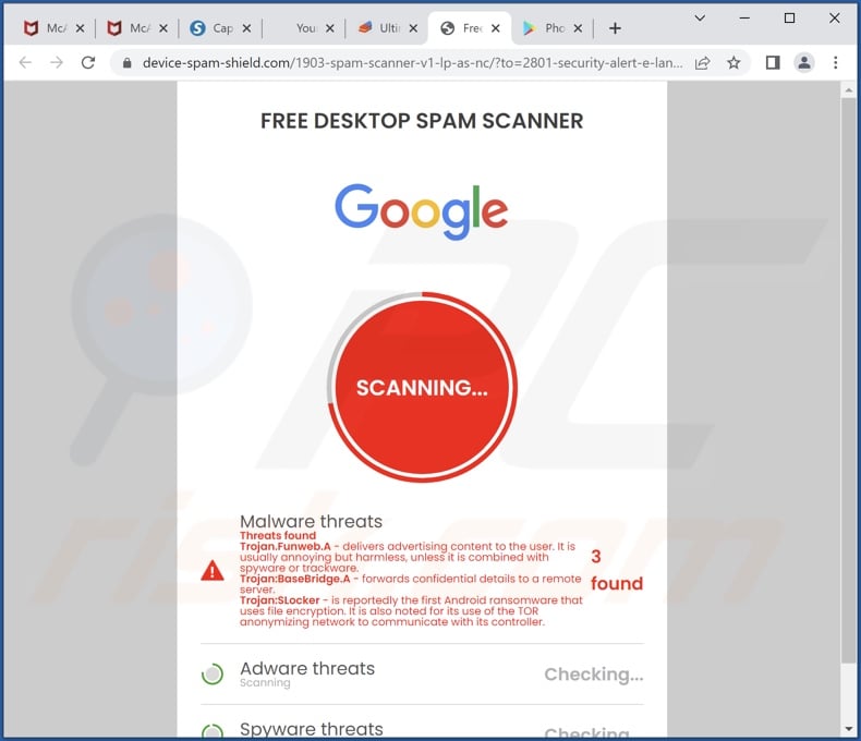 Chrome is infected with Trojan:SLocker fake scan