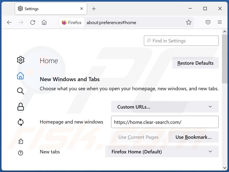 Removing clear-search.com from Mozilla Firefox homepage