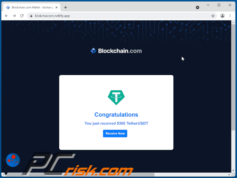 Appearance of Congratulations You just received TetherUSDT scam (GIF)
