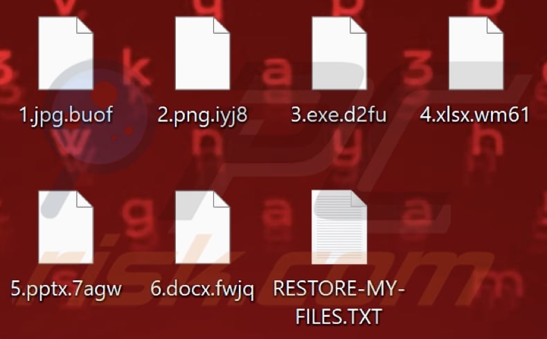 Files encrypted by Craze ransomware (extension consisting of four random characters)