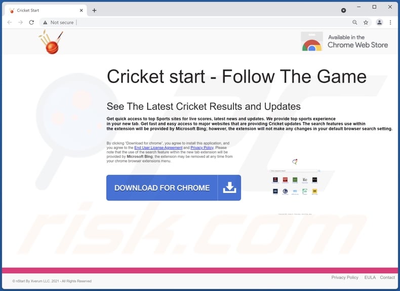 Website used to promote Cricket Start browser hijacker