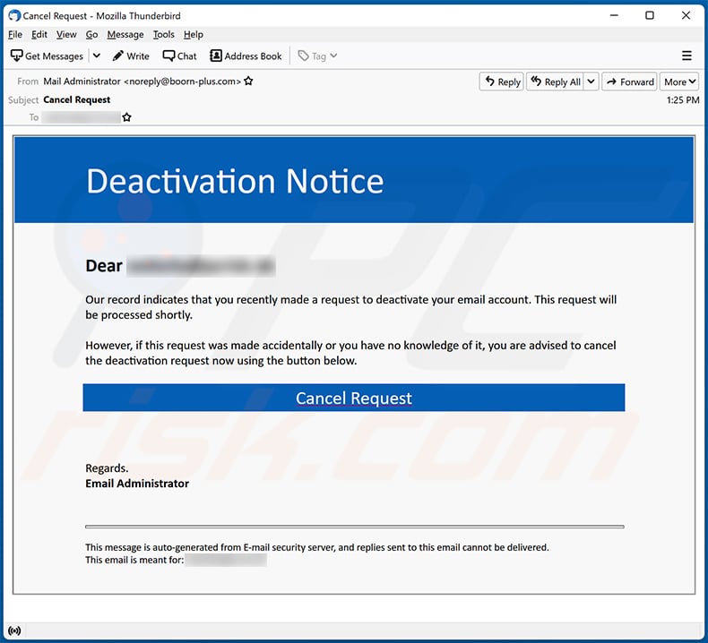 Email deactivation-themed spam email (2022-05-09)