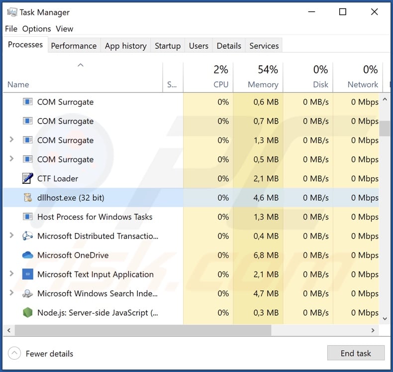 Dllhost.exe malware process on Task Manager (dllhost.exe - process name)