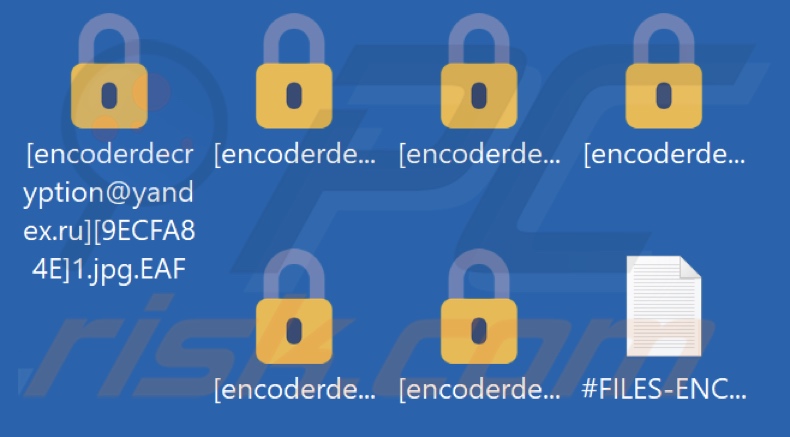 Files encrypted by EAF ransomware (.EAF extension)