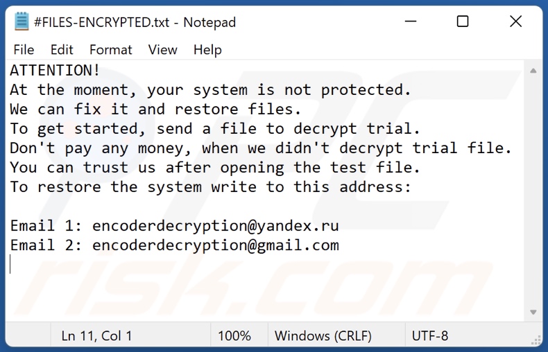 EAF ransomware ransom-demanding message (#FILES-ENCRYPTED.txt)