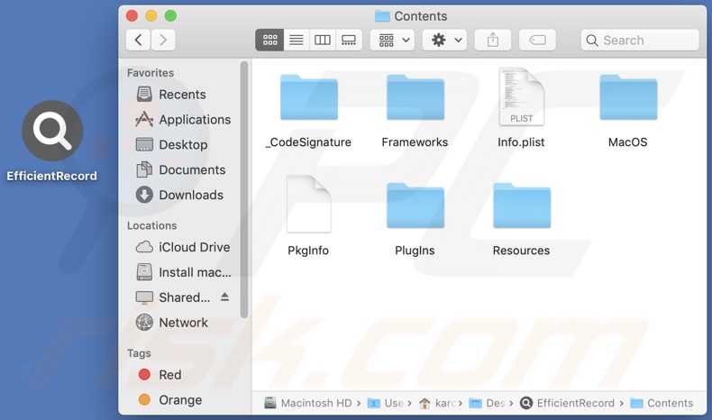 EfficientRecord adware install folder