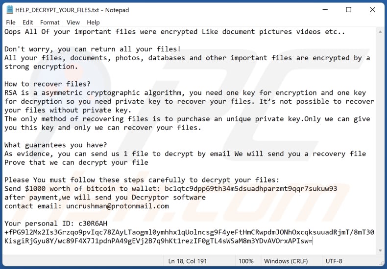 Ehehehx12 ransomware text file (HELP_DECRYPT_YOUR_FILES.txt)