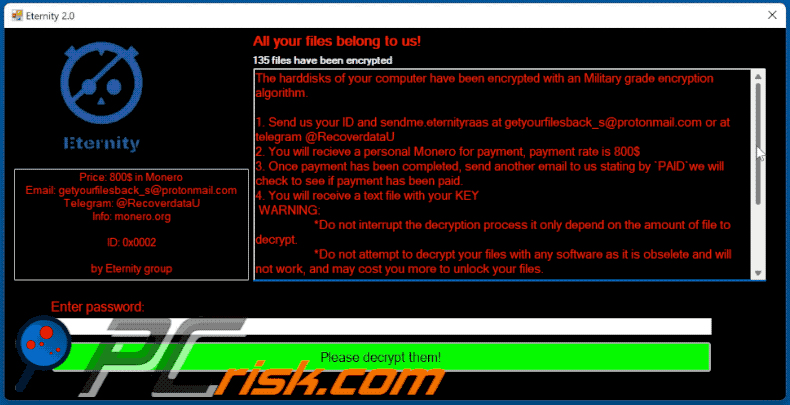 Eternity ransomware ransom-demanding message (pop-up) GIF