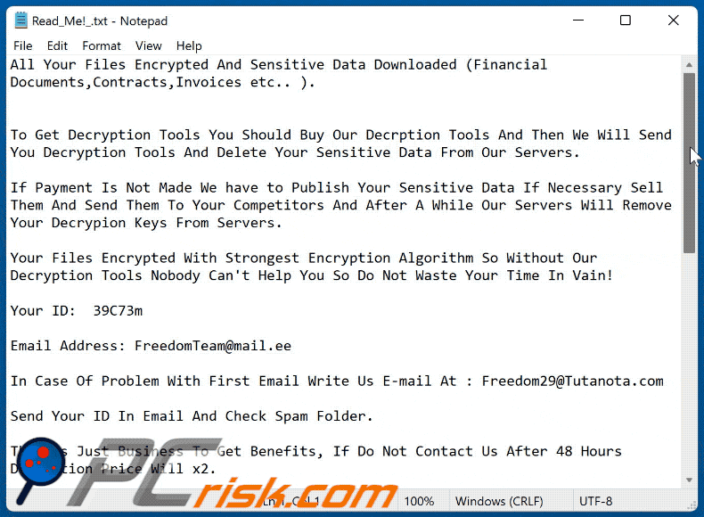 freedomteam ransomware ransom note appearance