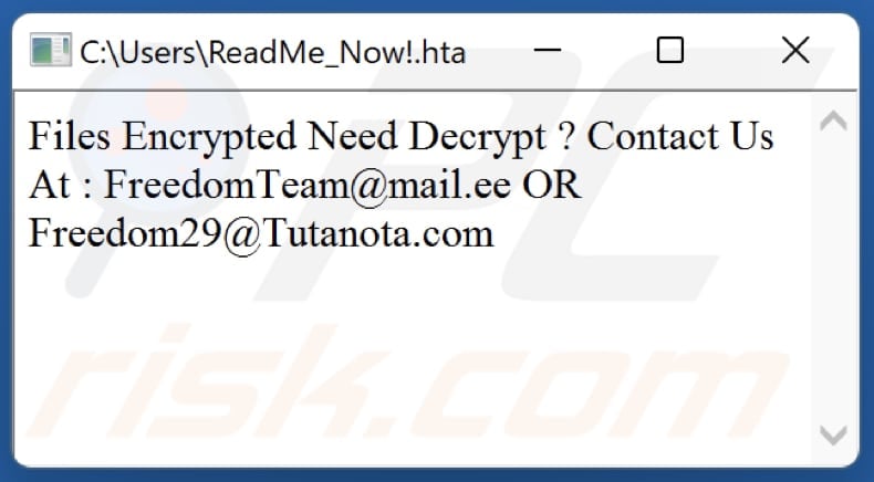 FreedomTeam ransomware HTA file (ReadMe_Now!.hta)