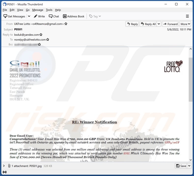 GMAIL UK FREELOTTO email scam
