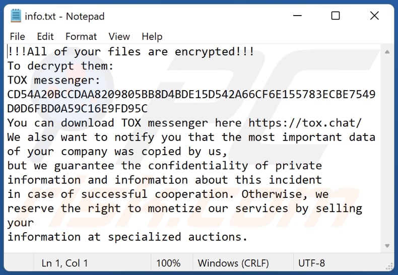 GUCCI ransomware ransom note info.txt file