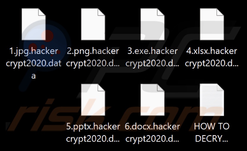 Files encrypted by Hacker Crypt2020 ransomware (.hacker crypt2020.data extension)
