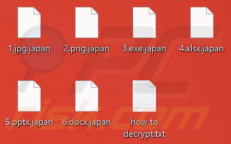 Files encrypted by Japan ransomware (.japan extension)