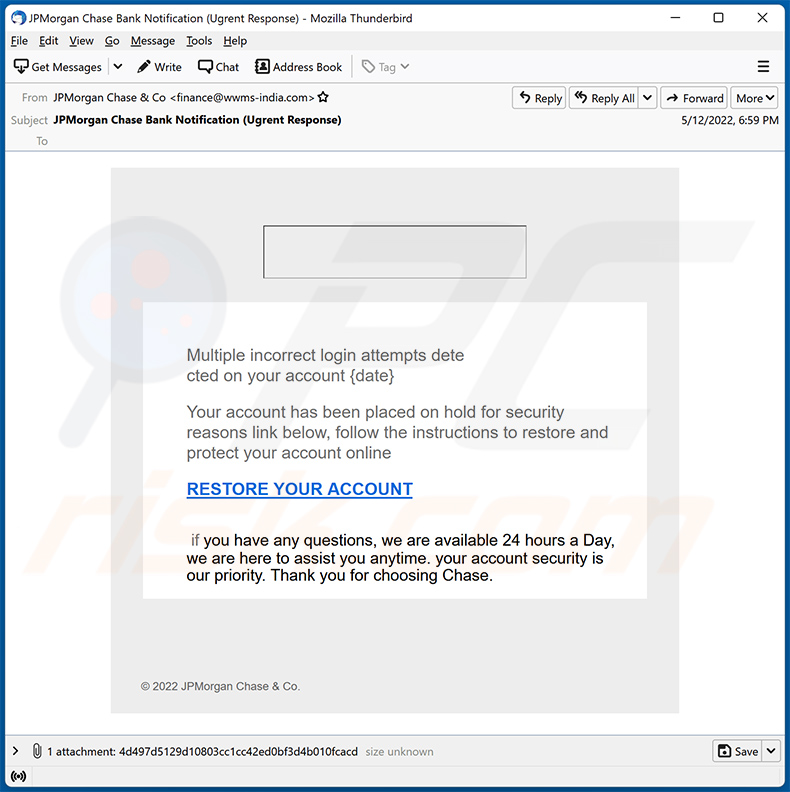 JPMorgan Chase-themed spam email (2022-05-14)