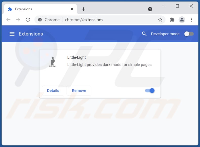 Removing Little Light adware from Google Chrome step 2
