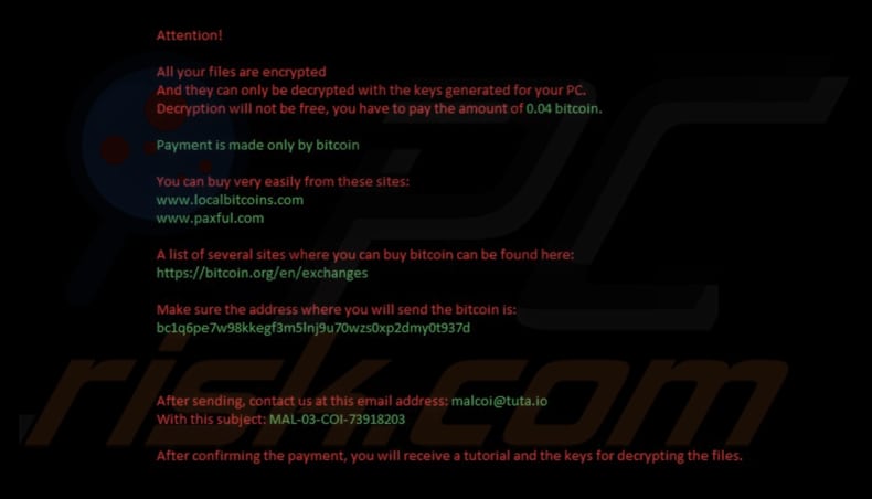 mal ransomware ransom note black screen