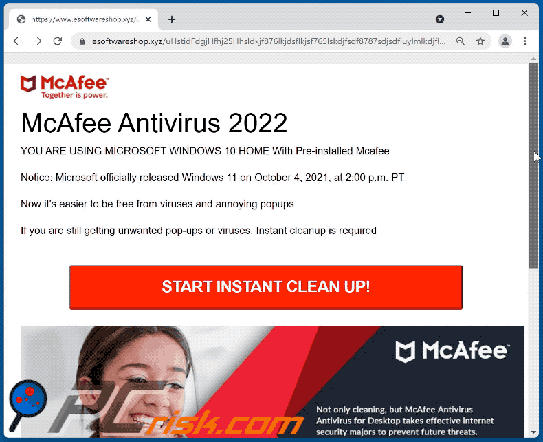 Appearance of MICROSOFT WINDOWS With Pre-installed Mcafee scam (GIF)
