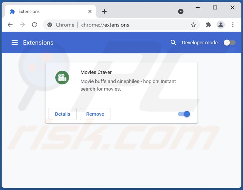 Removing Movies Craver adware from Google Chrome step 2