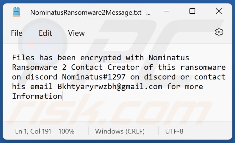 Nominatus Ransomware 2 ransomware text file (NominatusRansomware2Message.txt)