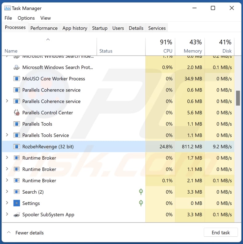 nominatus ransomware 2 running as rozbehrevenge in task manager